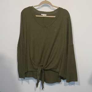 Olive waffle knit top